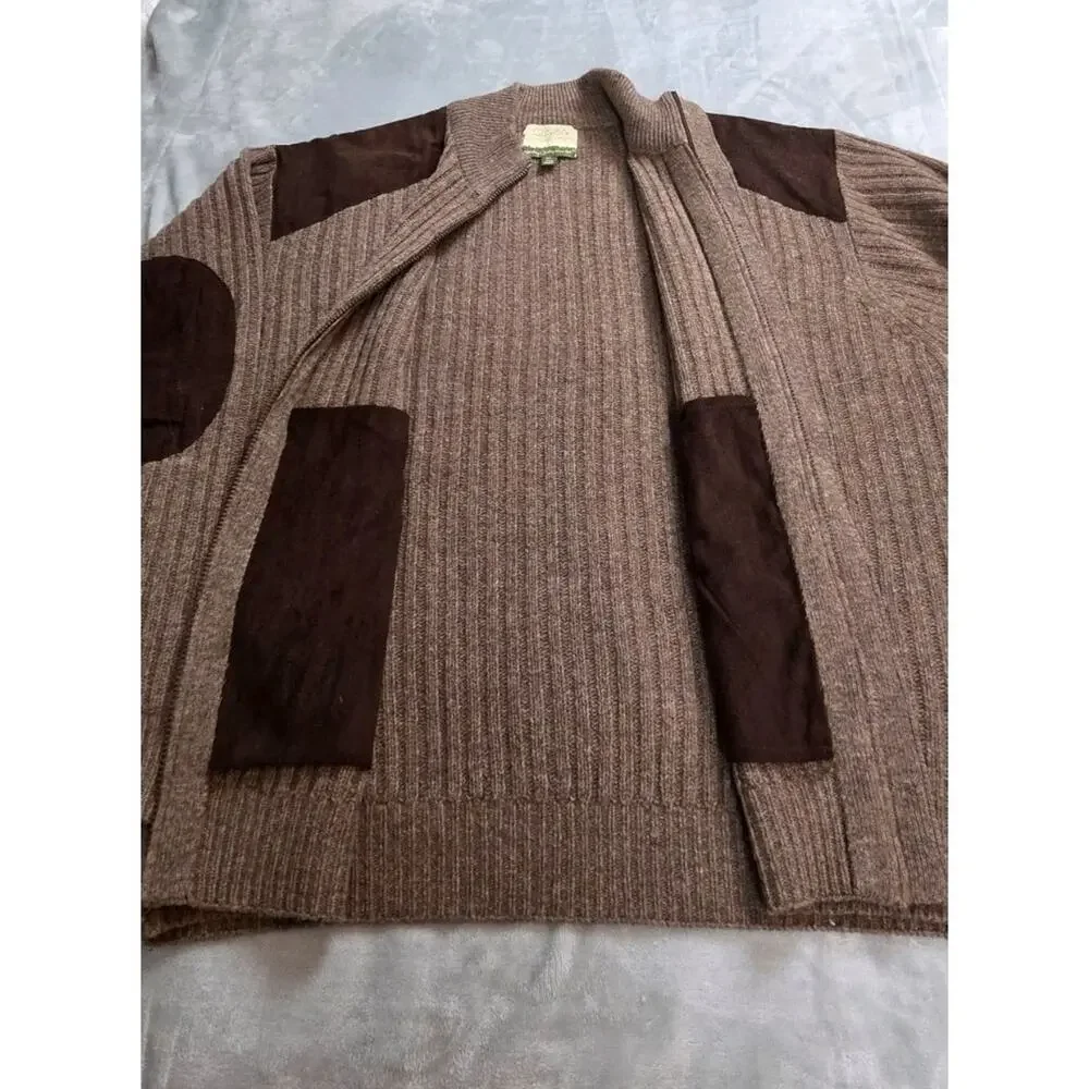 Cabelas Outfitters Series Mens XL 100% Lambswool Sweater Brown Knit full zip - Picture 6 of 13